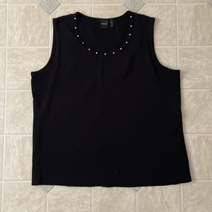 Rafaella Black Sleeveless Tank with Studded Neckline